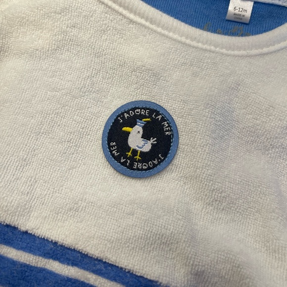 NWT French Blue and White French Terry Romper size 6-12 months with Matching Hat - Picture 2 of 3